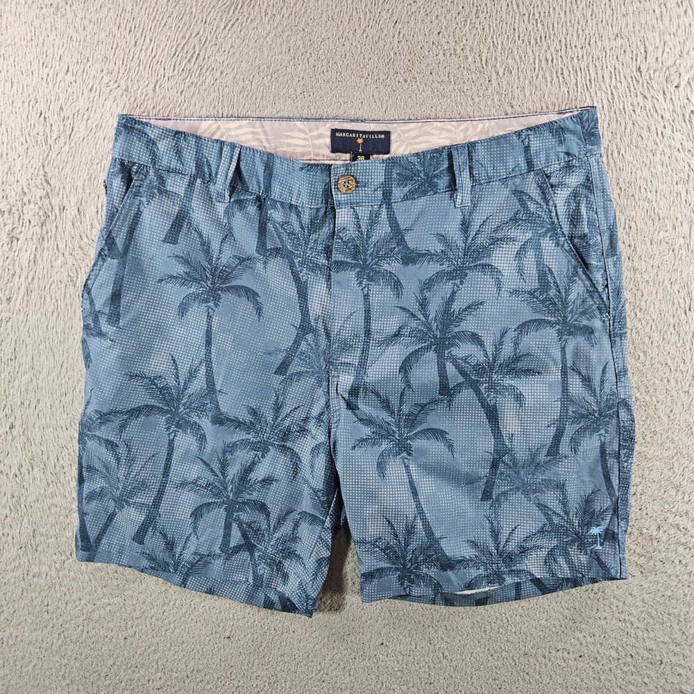 Margaritaville Mens Blue Palm Tree Print Stretch Flat Front Shorts Size 36